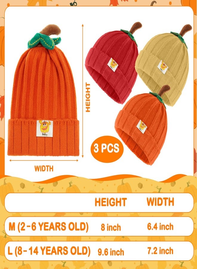 Yearntown 3 Pcs Pumpkin Hat for Toddler Baby Infant Kids Thanksgiving Winter Knitted Beanie Thick Orange Hat for Boys Girls(Medium,Orange, Yellow, Red) - Image 2